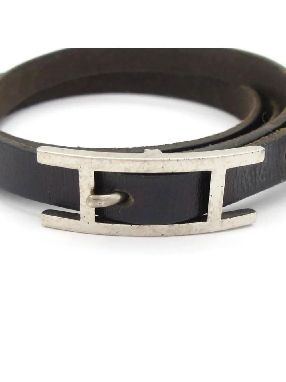 Hermes Ble Hapi 3 Leather Black Silver Bracelet